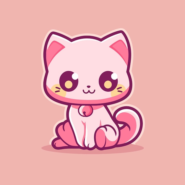 Gato Kawaii Fofo Na Caneca Rosa. Ilustração Vetorial. Ilustração do Vetor -  Ilustração de cartoon, animal: 233888891