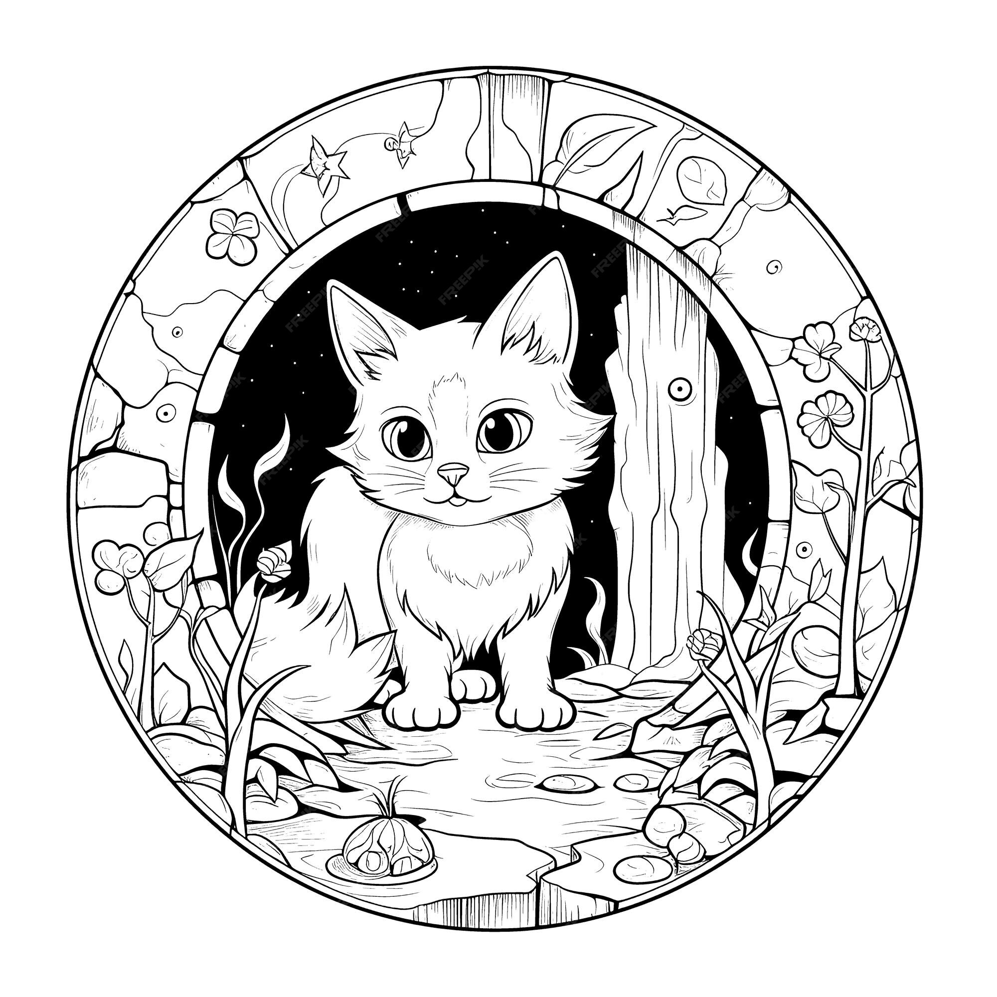 Cópia Do Esboço Do Vetor Com Os Gatos No Espaço Página Do Livro Para Colorir Ilustração do Vetor - Ilustração de preto, estrela: 90008709