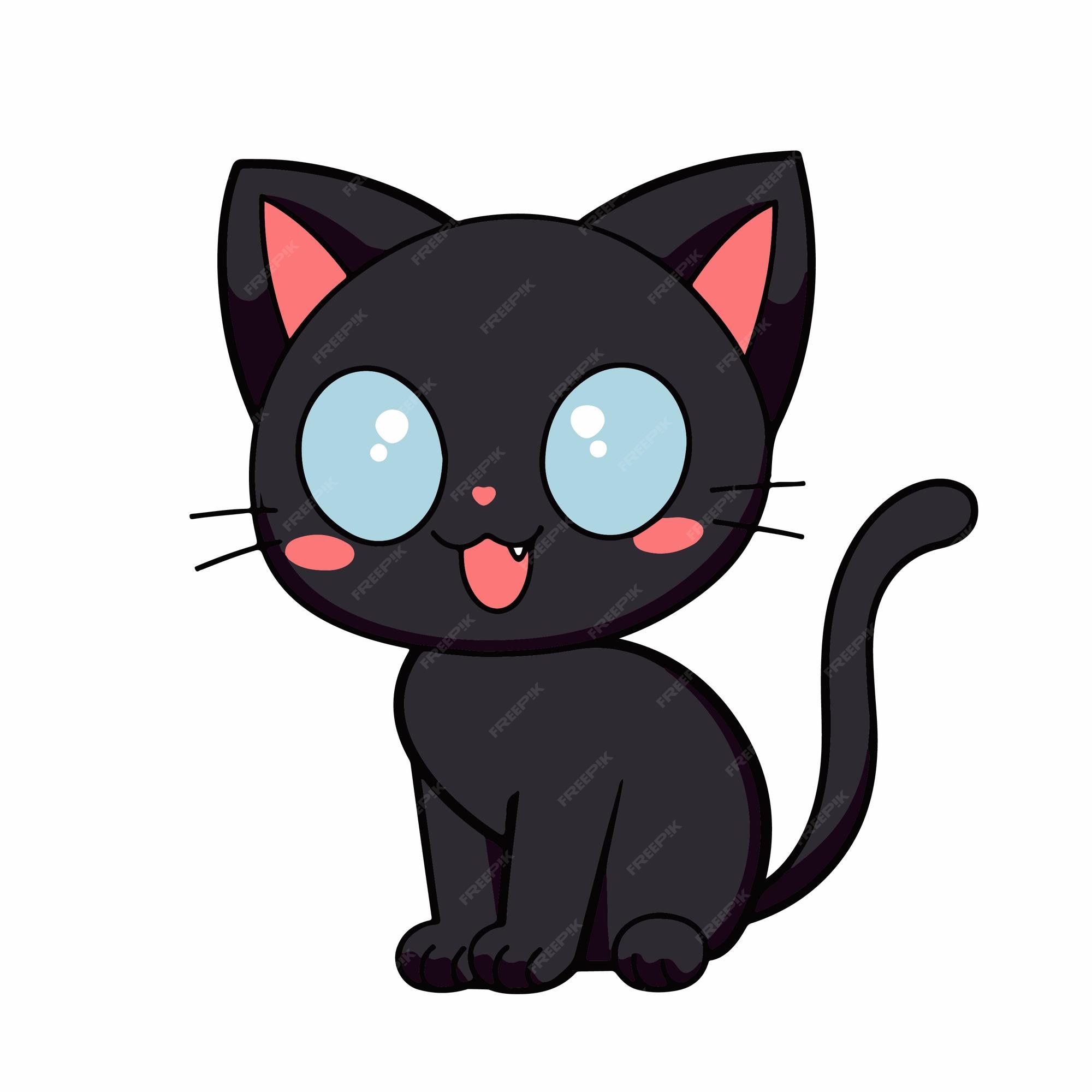 Gato Preto Dos Desenhos Animados Isolado No Fundo Branco Ilustração do  Vetor - Ilustração de bonito, sorriso: 99791728