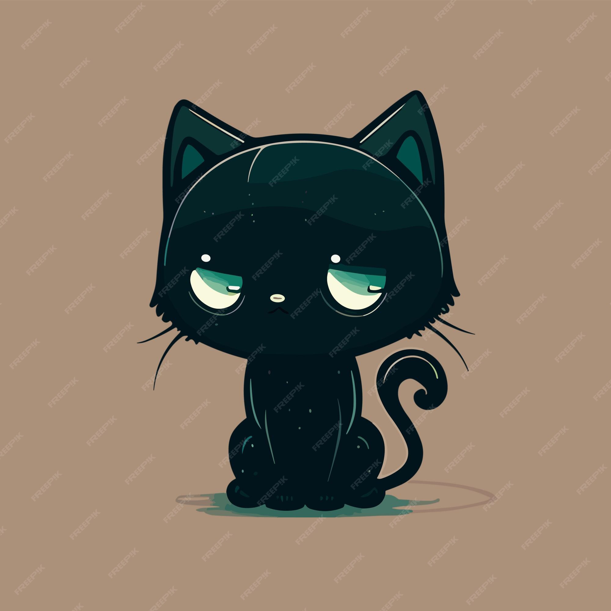 Desenho felino bonitinho kawaii anime gatinho preto mágico bruxa do  halloween gato animais domésticos