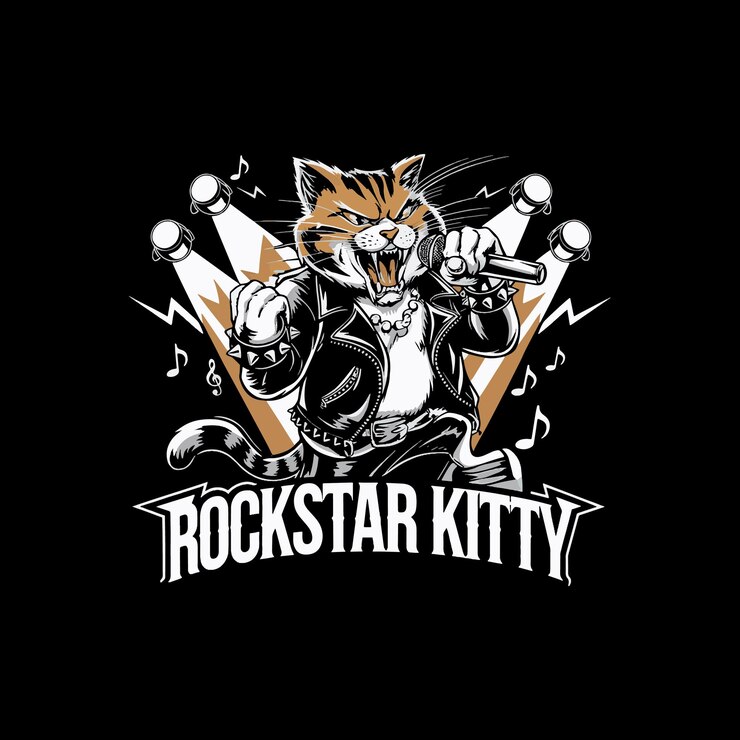 Vetor um gato que está em uma camisa que diz estrela do rock