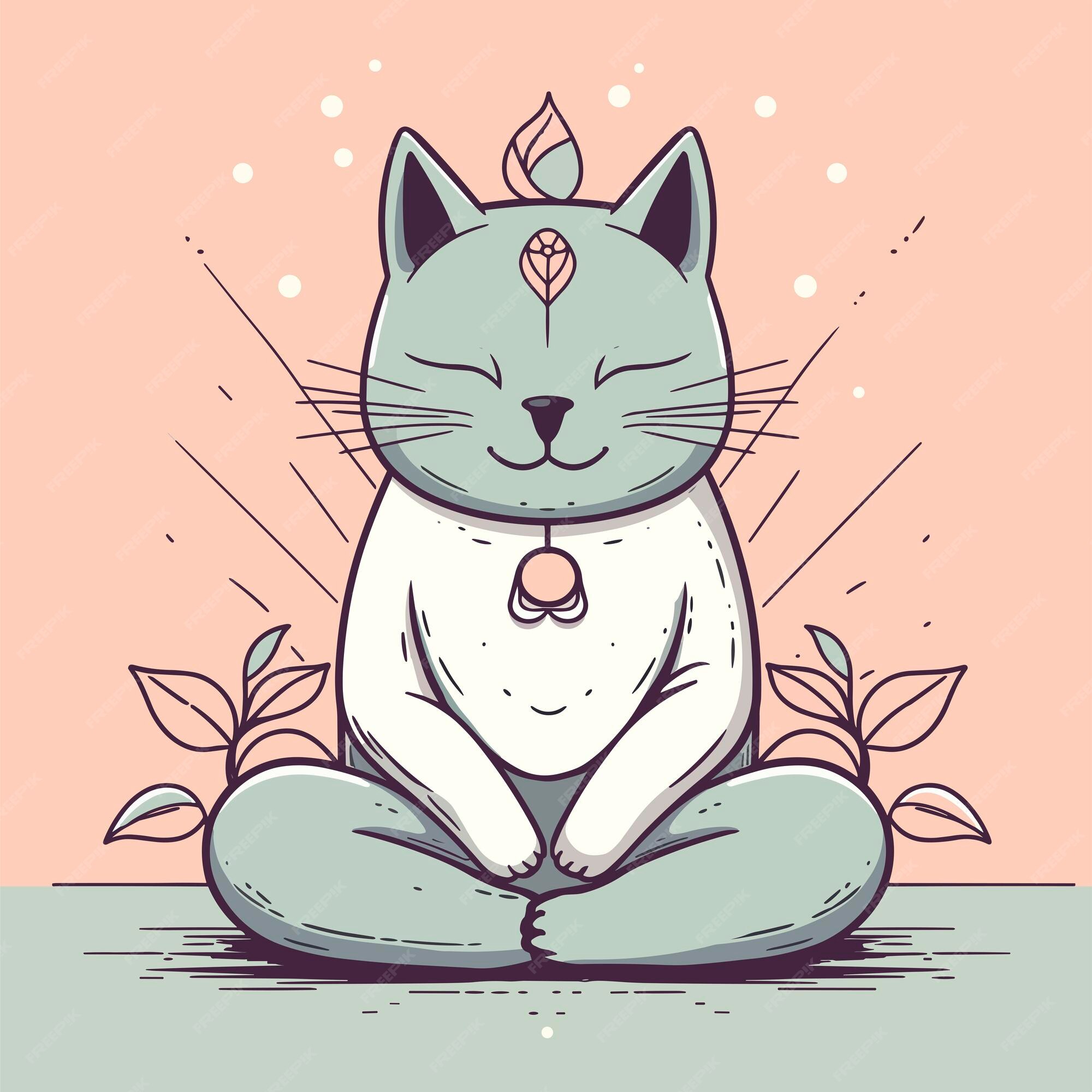 Desenho Dos Desenhos Animados Dos Gatos Zen. Gatos Engraçados Bonitos  Meditando Na Posição Do Lótus, Ilustração Tradicional Japonesa Desenhada À  Mão Do Vetor Do Estilo Da Tinta. Royalty Free SVG, Cliparts, Vetores