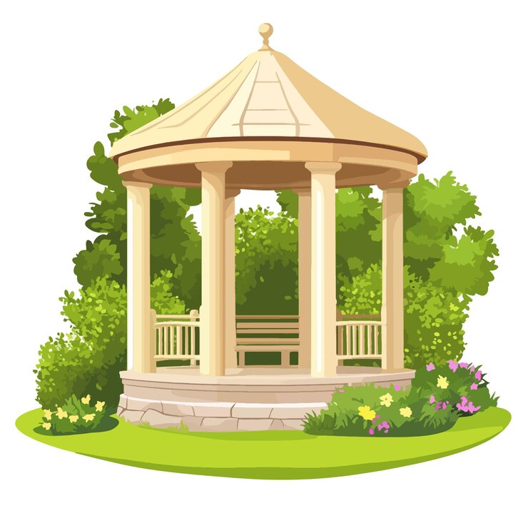 Vetor um gazebo com um gazebo no meio da grama