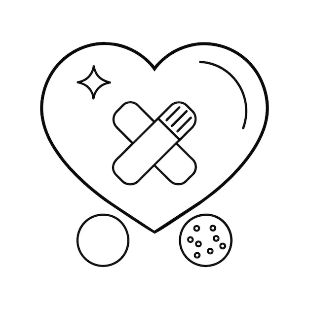 Vetor um gráfico mostrando um contorno de coração cercado por bandagens e símbolos