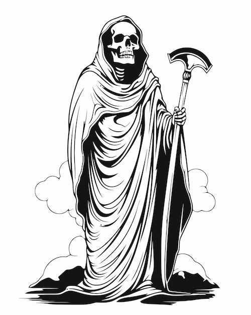 Um grim reaper com uma foice na mão.