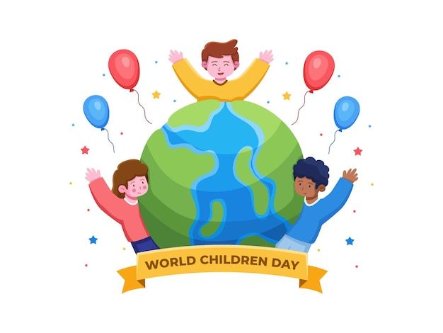 Um grupo de crianças celebrando a ilustração do dia mundial da criança