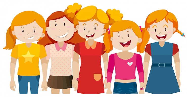 Vetor um, grupo, de, mulher jovem, branco, fundo