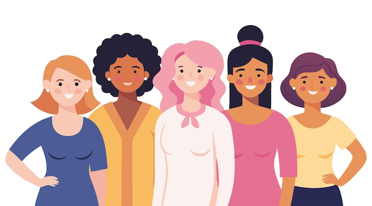 Vetor um grupo de mulheres de várias origens étnicas