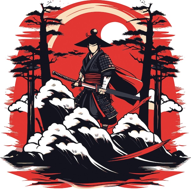 Vetor um guerreiro samurai japonês com katana
