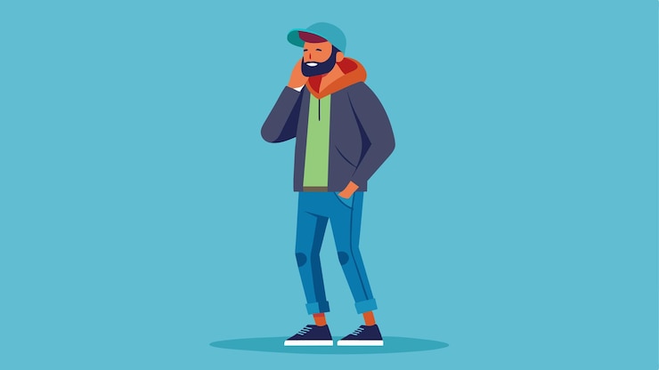 Vetor um homem a falar num telemóvel com um lenço no pescoço