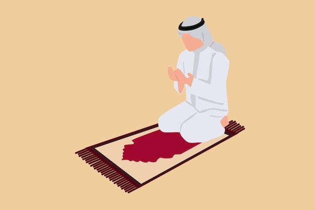 Um homem árabe rezando na ilustração do tapete de oração