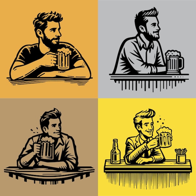 Vetor um homem bebendo cerveja em uma ilustração de vetor de barra