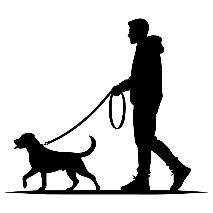 Vetor um homem caminhando com seu cachorro