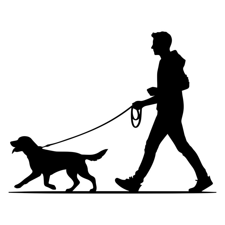 Vetor um homem caminhando com seu cachorro