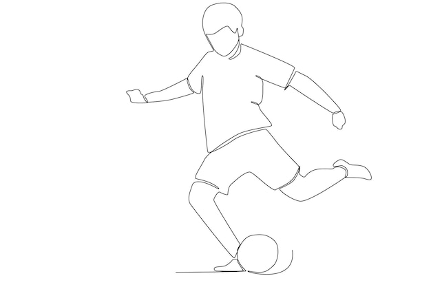 Vetor um homem chutando uma bola de pênalti em uma arte de linha de jogo de futebol ou futebol