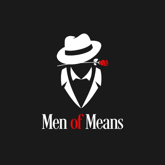 Vetor um homem com chapéu de terno e rosa. logotipo do homem incrível inspiração homem misterioso