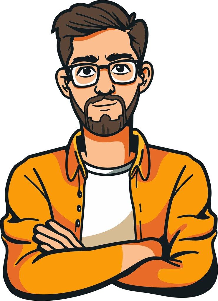 Vetor um homem com óculos e uma camisa amarela com uma camisa branca que diz im a