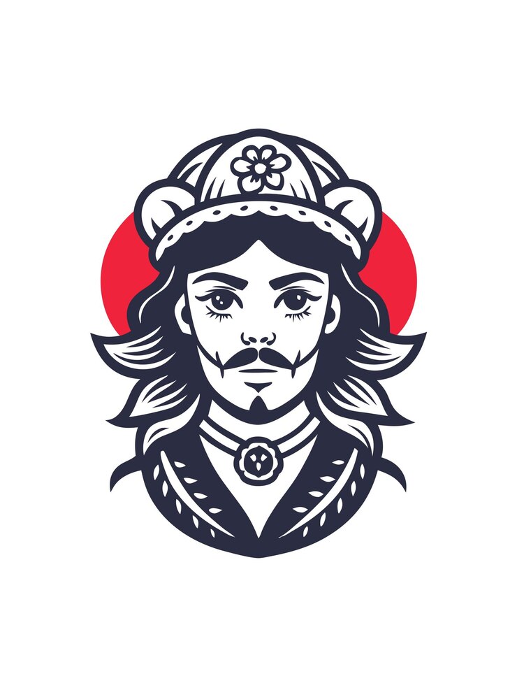 Vetor um homem com um bigode e um círculo vermelho na cabeça