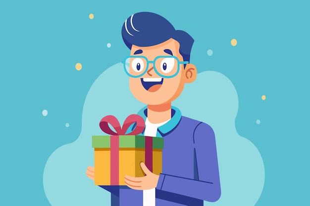 Vetor um homem com um sorriso no rosto segurando uma caixa de presentes