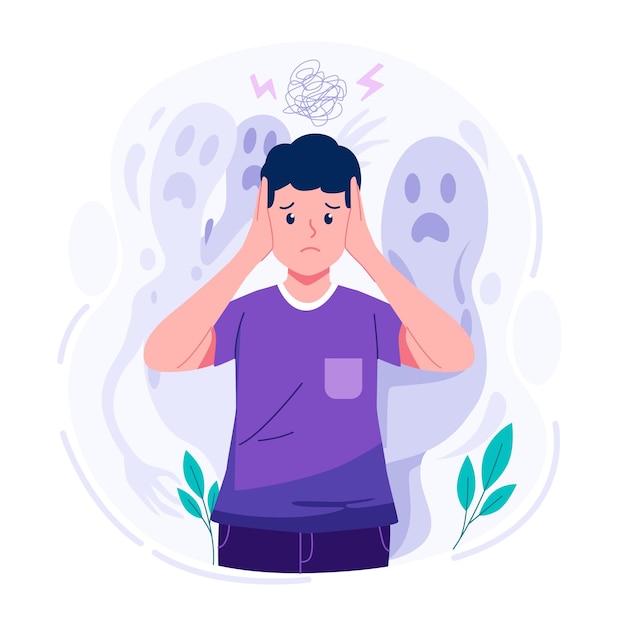 Um homem com uma ilustração plana de mente confusa