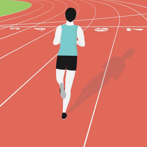 Um homem correndo em uma pista Vista traseira de uma pista de corrida