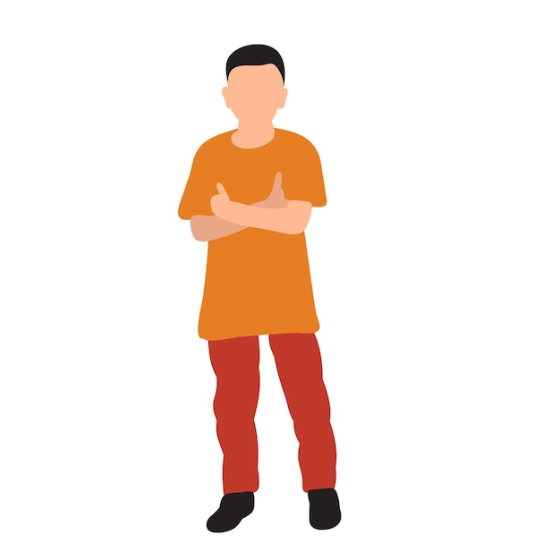 Um homem de camisa laranja está em frente a um fundo branco.