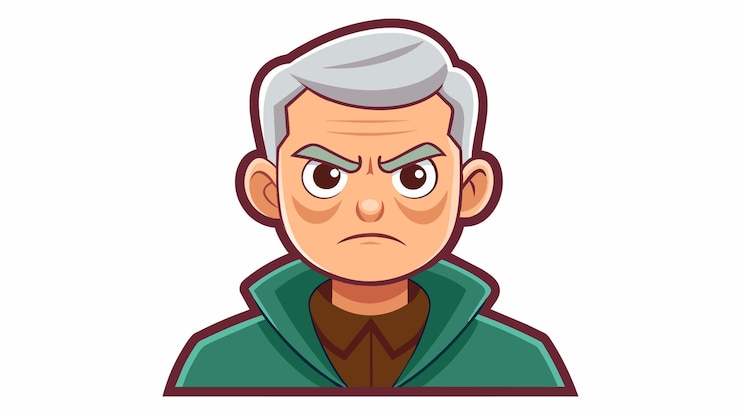 Vetor um homem de desenho animado com cabelos grisalhos vestindo um casaco verde e cabelos cinzentos com uma expressão de surpresa em seu rosto