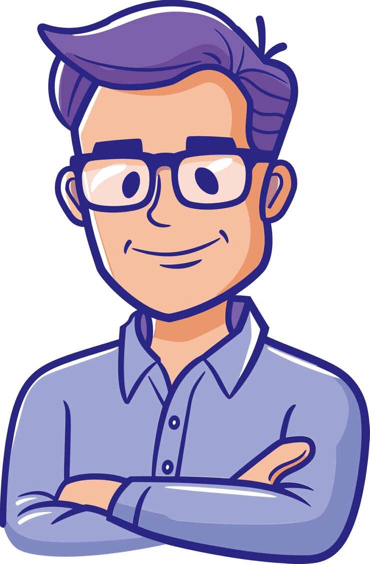 Vetor um homem de desenho animado com óculos e uma camisa que diz " sou um bom amigo "