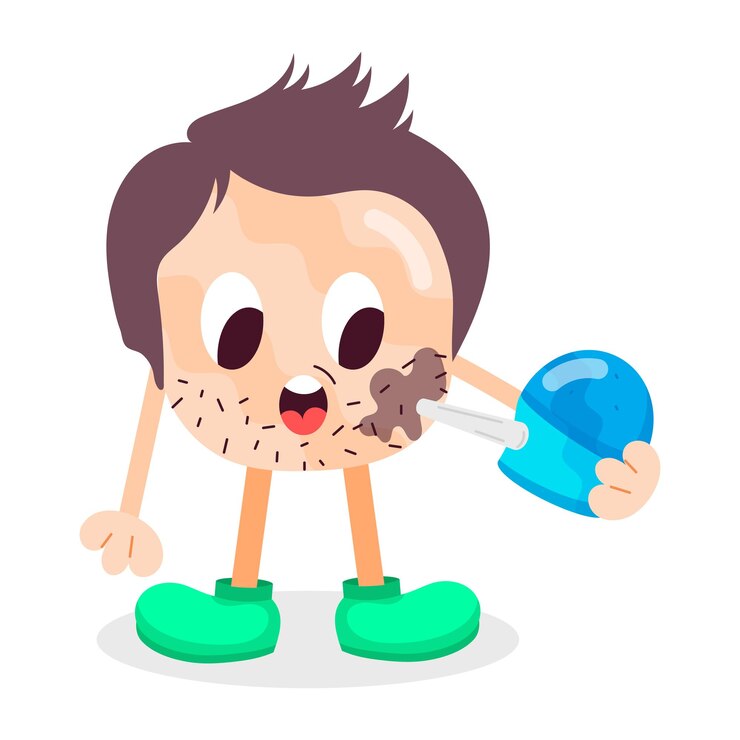 Vetor um homem de desenho animado com uma bola azul e um secador de cabelo azul