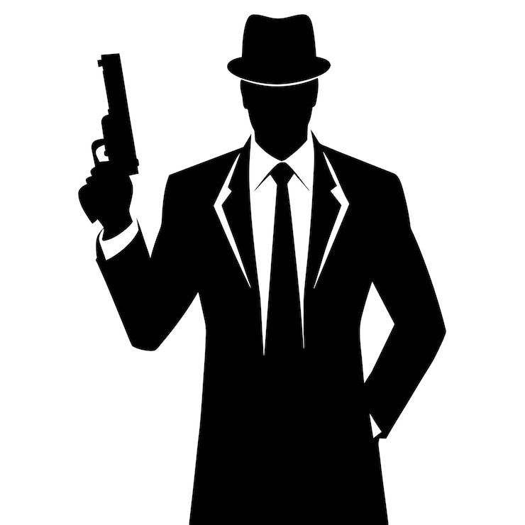 Vetor um homem de fato com uma arma apontando para o lado