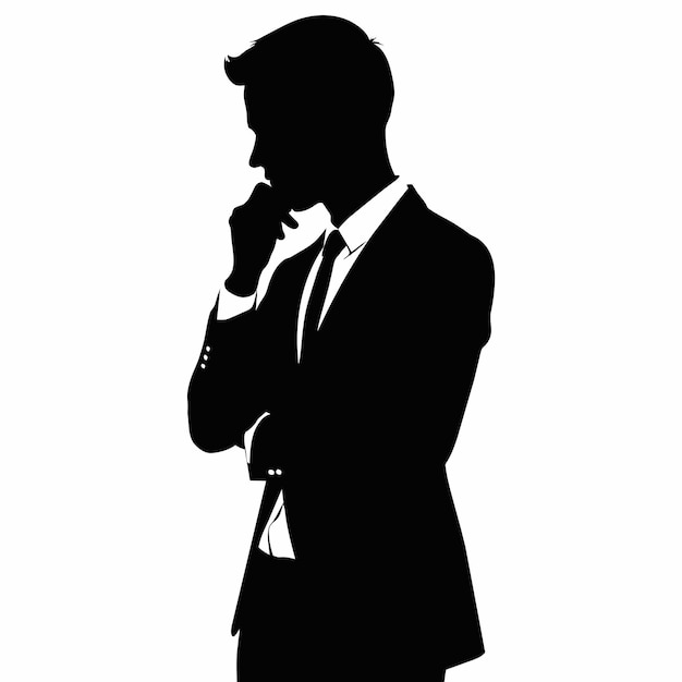Um homem de negócios pensando pose silhueta vetor fundo branco 28