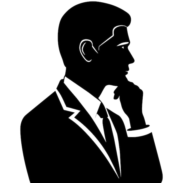 Um homem de negócios pensando pose silhueta vetor fundo branco 4
