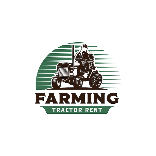 Vetor um homem dirigindo o logotipo do trator modelo de design do logotipo da máquina agrícola agrícola