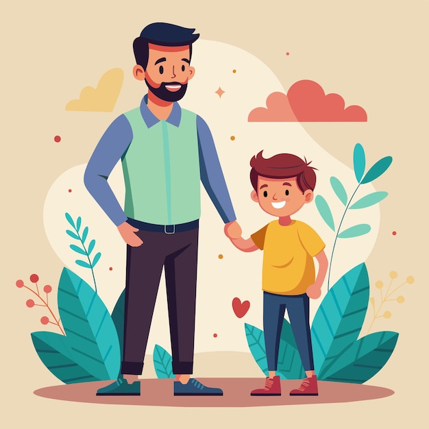 um homem e um menino de mãos dadas num parque