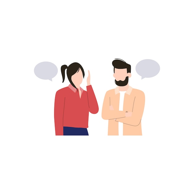 Um homem e uma mulher conversando e o balão de texto diz "estou falando"