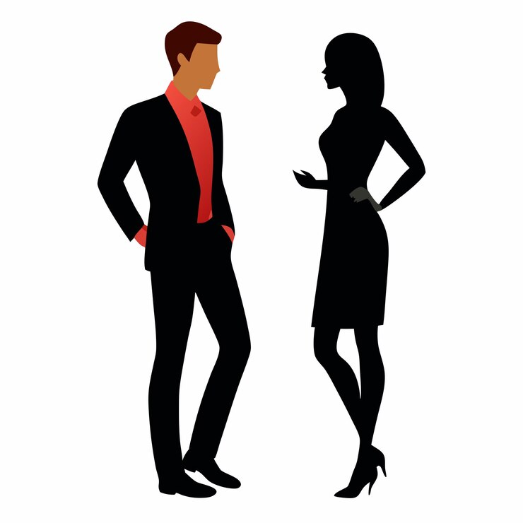 Vetor um homem e uma mulher de pé e falando flertando ilustração de arte vetorial 12