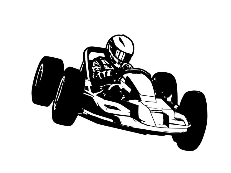 Vetor um homem em f1 ilustração de carro preto e branco sty um carro de corrida com uma imagem de um carro de raça no lado