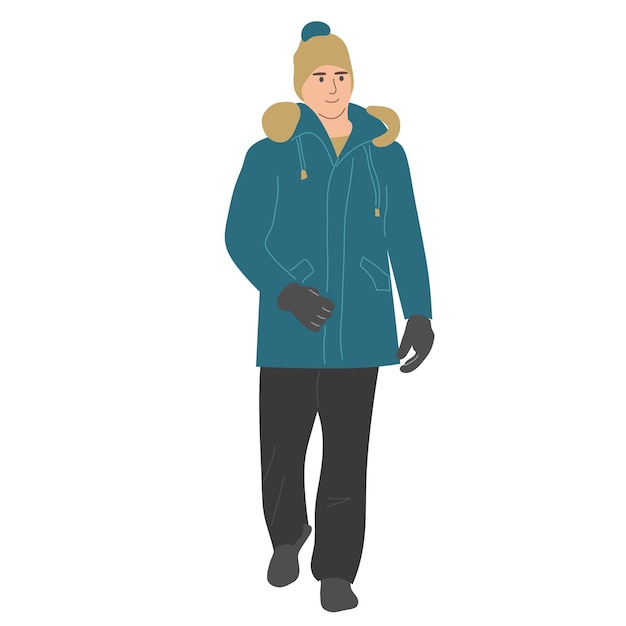 Um homem em roupas de inverno completas ilustração vetorial plana