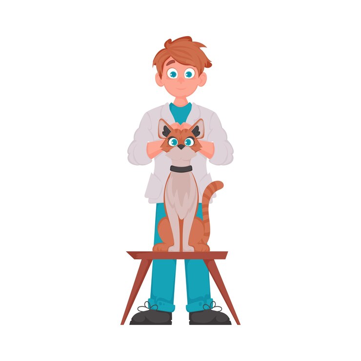 Vetor um homem está muito feliz e adora cuidar de animais adoráveis como um gato muito amigável ilustração vetorial