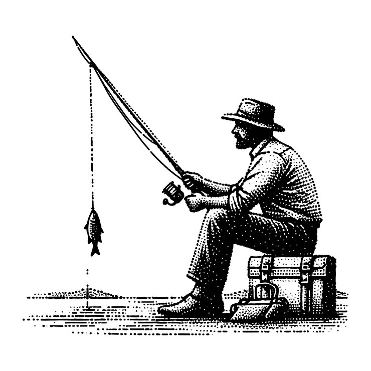 Vetor um homem está pescando com um peixe grande na mão