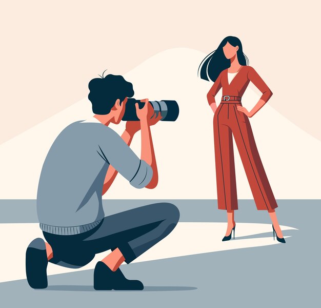 um homem está tirando uma foto de uma mulher com uma câmera