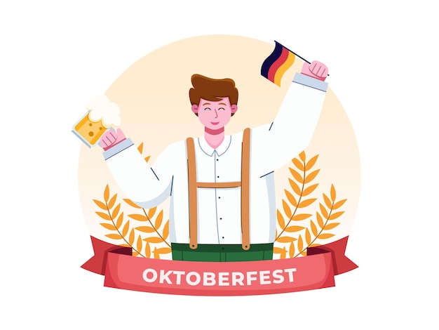 Um homem feliz celebra a oktoberfest, festival alemão de cerveja