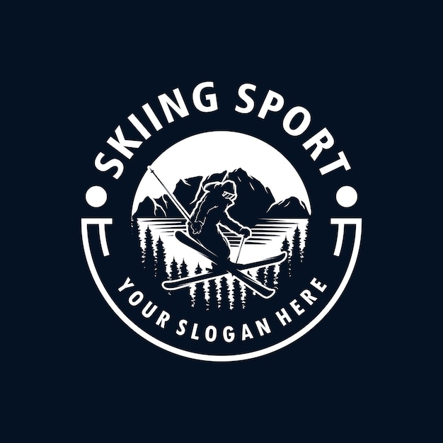 Um homem jogando Ski no design do logotipo da montanha