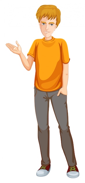 Um, homem jovem, desgastar, um, laranja, camisa