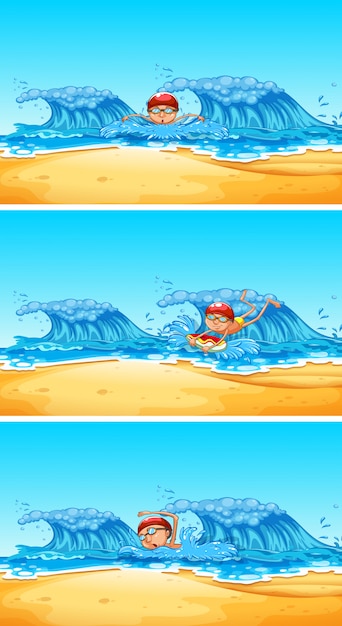 Vetor um homem nadando no oceano