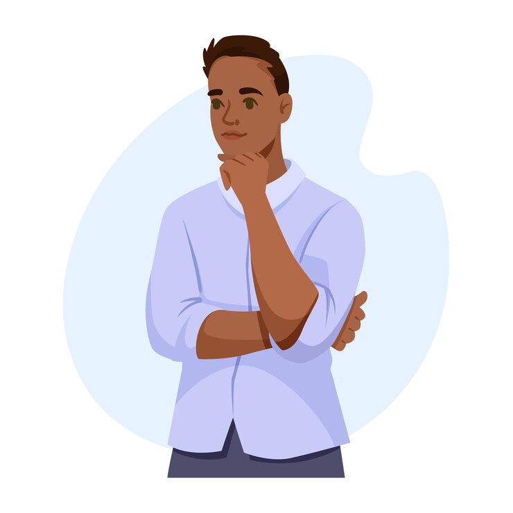 Vetor um homem pensativo em uma camisa casual ilustração vetorial em um conceito de fundo simples de contemplação ilustração vetorial