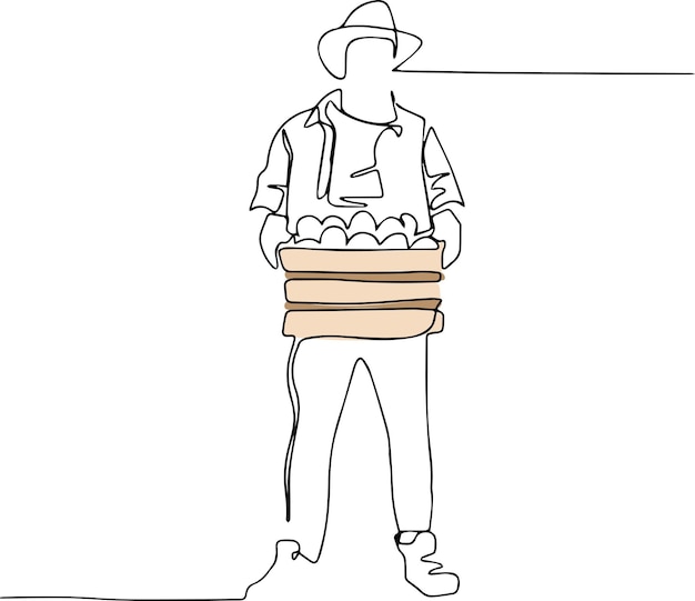 Um homem segurando uma caixa de ovos com um chapéu.