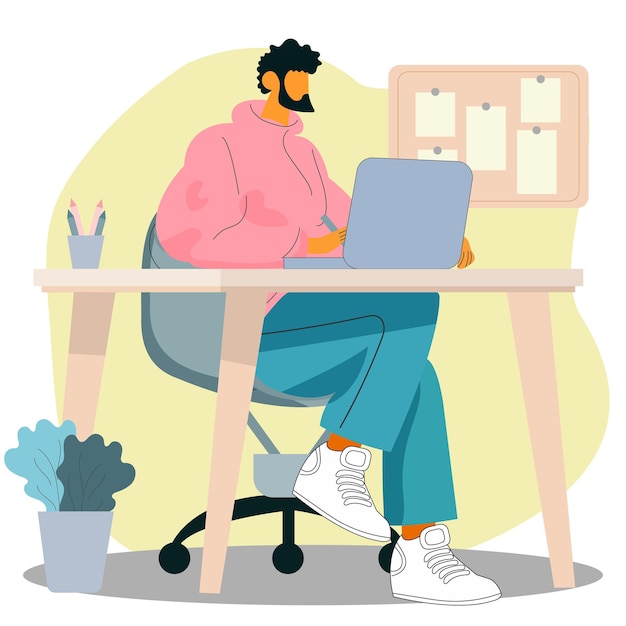 Um homem trabalhando em casa em um laptop sentado em um sofá