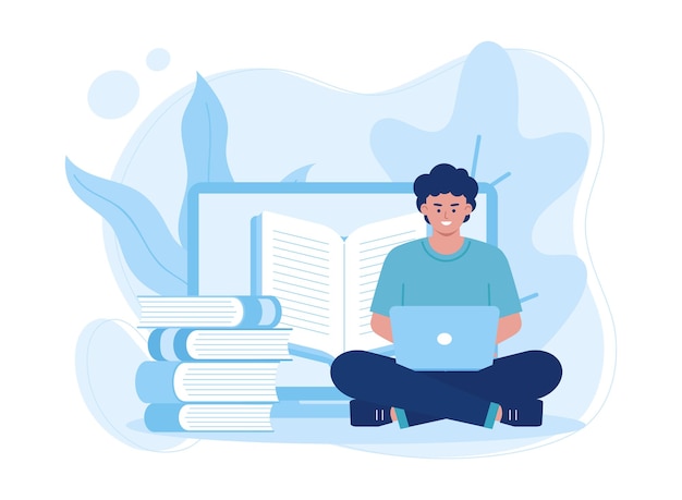 um homem trabalhando em uma tarefa usando um conceito de laptop ilustração plana