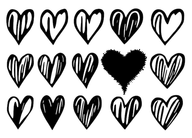 Um ícone bonito desenhado à mão em estilo doodle de um coração negro simbolizando o amor